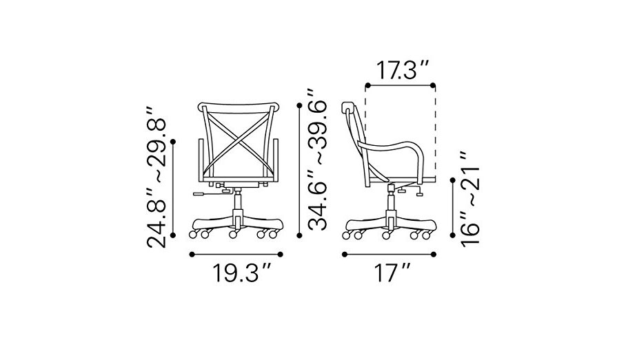 French Cafe Style Office Chair (Dimensions)