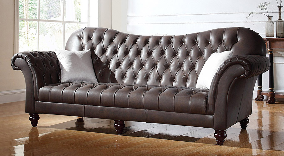 Italian Leather Tufted Victorian Sofa